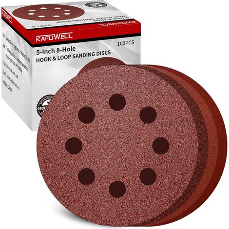 100 Pièces Disques Abrasifs 125mm Grain Mixte 60/120/240/320, Papier Poncer 8 Trous Disque Poncage pour Ponceuse Excentrique (1/5)