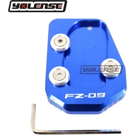 (LOGO FZ09 Bleu) Compatible avec YAMAHA MT-09 XSR900 TRACER 900 SPORT FZ-09 13-16 Moto. Extension de béquille latérale. Support pour une puissance maximale accrue. (1/4)