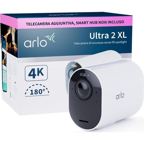 Arlo Ultra 2 XL Telecamera WiFi Esterno Senza Fili, Telecamera WiFi Interno, 4K, Sirena Allarme Casa, Sensore Di Movimento, Stazione Base Necessaria (Venduta A Parte), 1 Telecamera Aggiuntiva, Bianca (1/4)