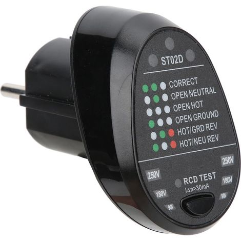 Steckdosentester, RCD Automatischer Neutralleiter-Direkt-Erdungsdraht-Polaritätsdetektor Stromkreisausgangstester (EU-Stecker) (1/5)