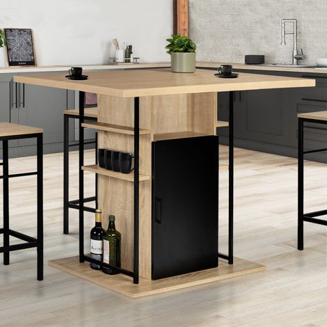 Isla central UGO de 110 cm en madera negra e imitación haya con armarios de diseño industrial (1/5)