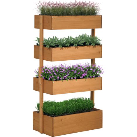 4-stufiges, erhöhtes Gartenbeet aus Holz, für den Außenbereich mit Abflusslöchern, 80 x 45 x 142 cm, Orange
