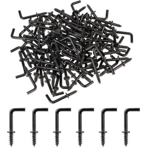 150 Pcs Crochets à Vis, Mini Crochets en L à Visser, Petits Crochets à Visser à Angle Droit, Vis à Angle Droit, Vis à Crochet en Métal pour Accrocher, Crochets Muraux Stables (Noir, 20 x 8 mm)