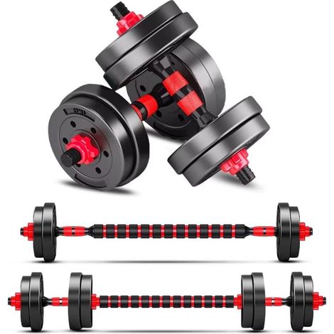 Haltères réglables, Set,2 en 1 de Dumbbell avec barres raccordées,haltere musculation,revêtement en caoutchouc avec disques, jeu de poids d'entraînement pour équipements de gym à la maison (1/5)