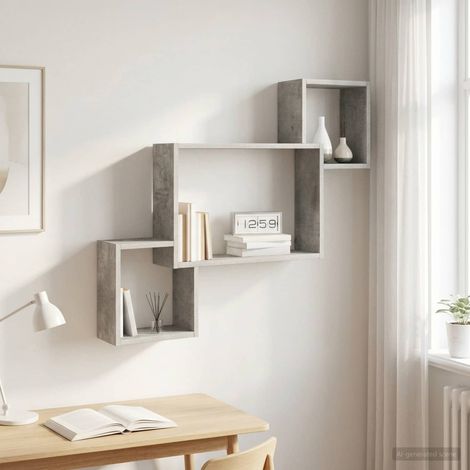 vidaXL Wall Shelf Wall-Mounted Concrete Grey 91.5 x 15 x 76 cm (1/5)
