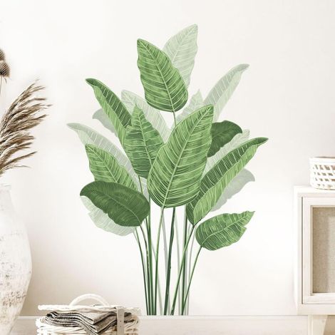Stickers Muraux Plante Tropicale Autocollants Muraux Plante Verte Sticker Mural Feuilles de Plantes Vertes Amovible Stickers pour Salon Chambre Bureau Canapé Fond TV Décoration Murale (1/4)