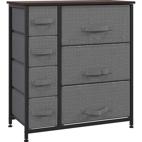 Schubladenschrank mit 7 faltbaren Stoffschubladen Metallgestell in Holzoptik Grau 63,5 x 30 x 71 cm (1/5)