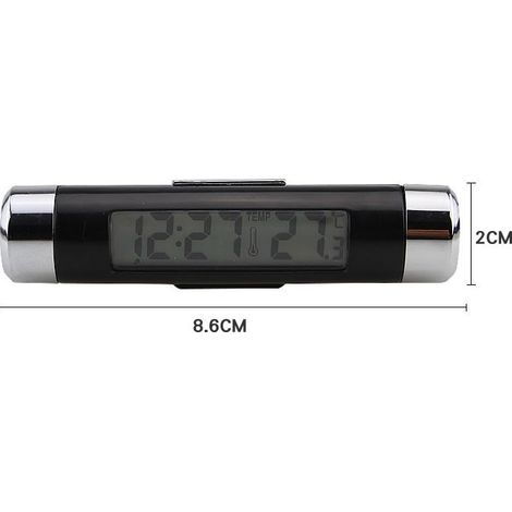 1 Thermomètre horloge voiture, LCD numérique, rétroéclairage LED, clip pour sortie climatisation, affichage température et heure (1/4)