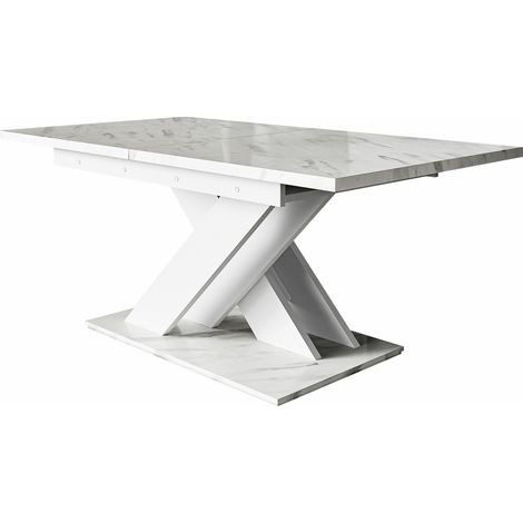 Mesa Decium, Mármol blanco + Blanco, 76x80x140cm, Alargamiento, Aglomerado laminado