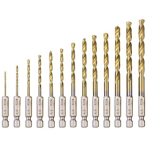 Foret Hélicoïdal en HSS 13Pcs Forets Hexagonaux en Acier Rapide avec Revêtement en Titane 1,5 Mm - 6,5 Mm pour Perçage du Bois/Métal/Plastique (1/3)
