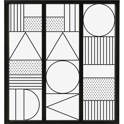 Verrière atelier intérieure aluminium noir 3 vitrages 102 x 117 cm - Décor géométrique - Geometric - noir et transparent - Verre trempé (1/5)
