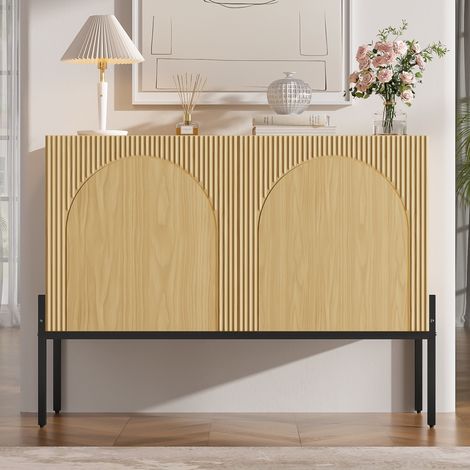 Credenza con 2 porte e gambe in metallo, buffet, cassettiera con design a linee curve, stile moderno minimalista, naturale, dimensioni: L 100 cm / H 75 cm / P 40 cm (1/5)