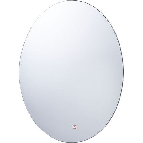 Espejo de pared plateado con luz LED ovalado 60 x 80 cm sistema anti vaho Mazille (1/5)
