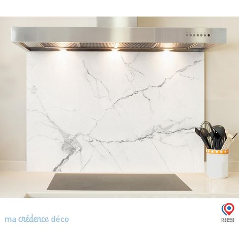 Fond de hotte : Marbre blanc 1 - Verre trempé - 90 cm - 60 cm (1/5)