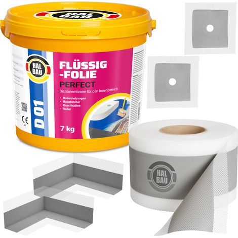 HALBAU Dichtset für Duschabdichtung Bad Abdichtung Dichtband Flüssigfolie 7kg H12 (1/5)
