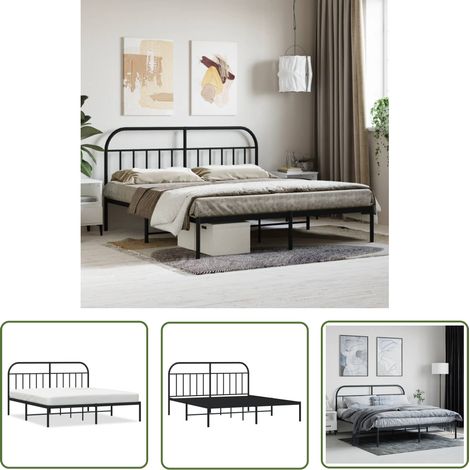 The Living Store Bettgestell mit Kopfteil Metall Schwarz 180x200 cm - Metallbettfundament - Doppelbett - Schwarzes Bettgestell - Boxspringrahmen - Bettrahmen Schwarz (1/5)
