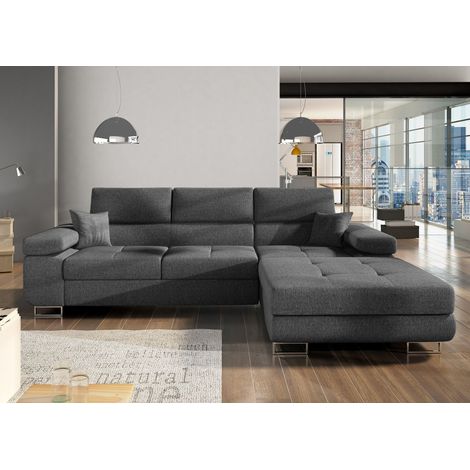 Canapé convertible d'angle droit tissu gris chiné Wile 280 cm (1/5)
