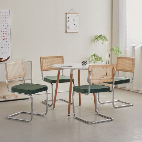 Wokaka Lote de 4 sillas de comedor - Con Asiento Acolchado y Base en Metal Cromado - Terciopelo Verde