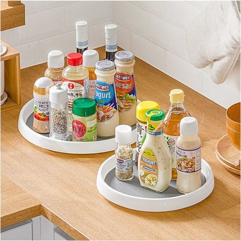 GENERIC-2 Pcs Plateau Tournant, pour épices Condiments Rangement de Cuisine, 2 Tailles Plateau Rond (25cm / 9.8in & 30cm / 11.8in), Socle Plastique Tournant Pour le Placard, pour Salon / Salle à Mange (1/5)