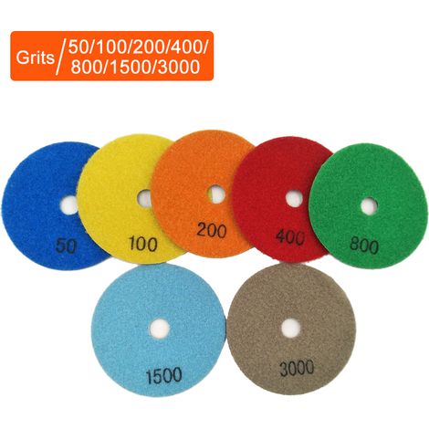 Ensemble de 7 disques de polissage diamantés de 10 cm (4 pouces) pour granit, béton et marbre, utilisables à sec ou à l'eau. (1/5)