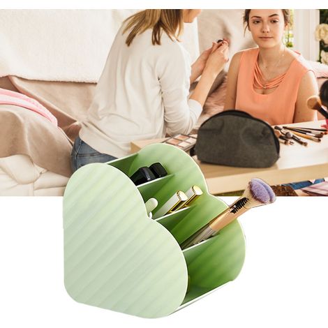 Boîte de rangement pour pinceaux de maquillage, séparateur transparent pour coiffeuse, organiseur pour crayons à sourcils et rouges à lèvres, porte-stylo de bureau en forme de cœur, vert clair. (1/5)