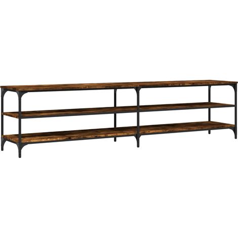 Meuble TV chêne fumé 200 x 30 x 50 cm grand espace de rangement design contemporain en bois chêne fumé