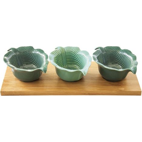 Set De 3 Bols En Porc. Sur Plateau Bambou Carre Madagascar - Pozzi Milano Spa (1/2)