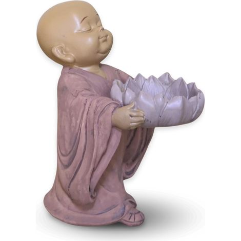 Statuette Bouddha Bougeoir – Porte Bougie Chauffe-Plat - Décoration Zen et Feng Shui – Objet Porte Bonheur – Idée Cadeau – Hauteur : 13cm – Couleur Beige et Vieux Rose (1/5)