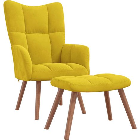 Poltrona lounge design moderno divano poltrona con poggiapiedi in velluto giallo senape DEC026530