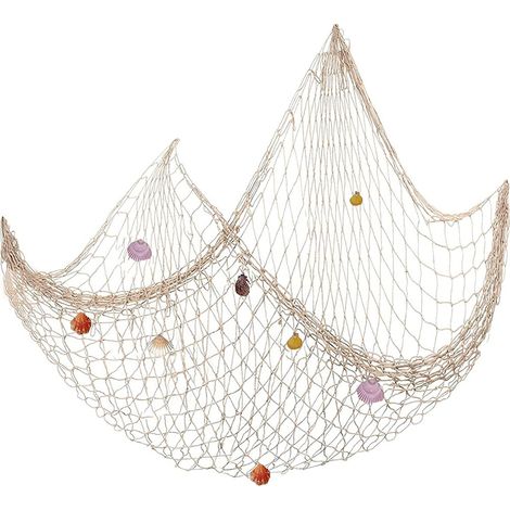 Rete pescatore con conchiglie decorazione estive addobbi pesca da parete casa spiaggia mare lidi locali 100x200 in cotone beige (1/4)