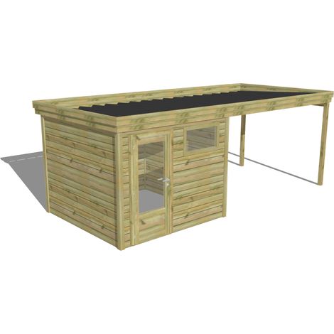 ABRI DE JARDIN bois Pin autoclave 27mm - 6,14x2,64m / 16,2m2 - Bac acier - Abri Français