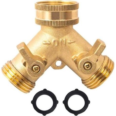 Robinet Double Machine a Laver, 3/4" 2 Voies Raccord en Y pour Tuyau D\'arrosage avec Indépendant Vannes Marche pour Connexion de 2 Appareils pour Robinet Jardin