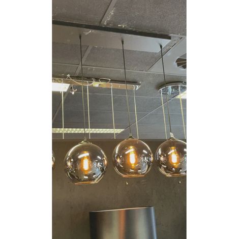 Suspension Luminaire 5 Lumières en Verre Fumé Plaque 20x120 cm Câbles Réglables E27 - PANGIVO