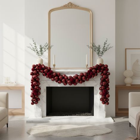 Festone natalizio con palline bordeaux effetto velluto, decorazione natalizia -180 cm (1/4)