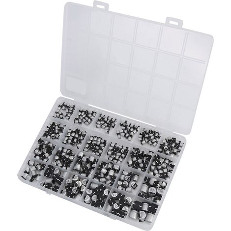 Kit d'accessoires comprenant 400 condensateurs électrolytiques CMS en aluminium, 24 valeurs (1 µF à 1000 µF), 6,3 V à 50 V (1/5)