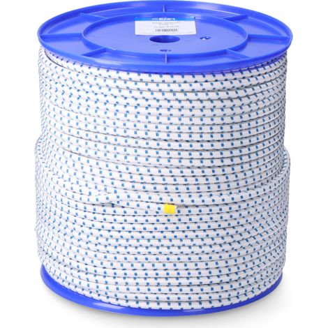 Cordón goma elástica poliéster blanco/azul 8 mm x 200 m (1/4)