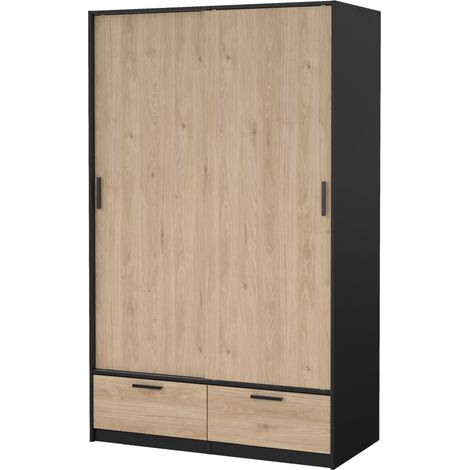 Line Kleiderschrank 2 Türen 2 Schubladen Nussbaum dekor schwarz matt. (1/5)