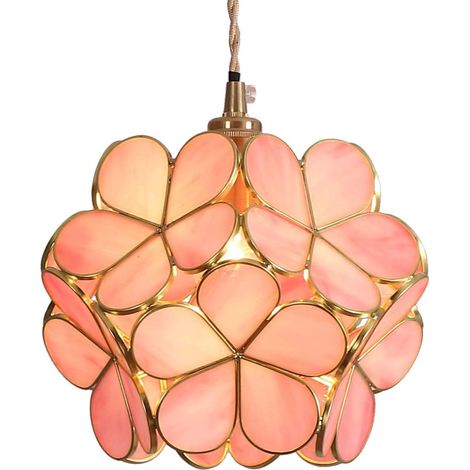 Suspension de plafond style Tiffany en vitrail à motif de fleurs de cerisier, avec abat-jour à pétales de 20 cm de large (1/5)