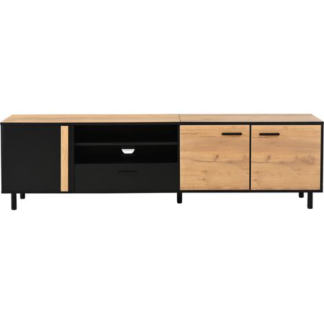 Mobile TV da 180 cm con 3 armadietti e 1 cassetto, finitura legno e nero (1/5)