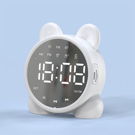 Réveil réveil Bluetooth avec veilleuse, lumière LED 3 niveaux, horloge pour enfants (blanc) (1/4)