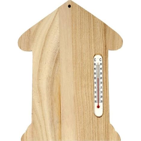 Plaque maison - Non spécifié - 23,5 x 16,5 cm - Bois - Thermomètre intégré