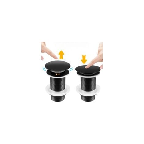Bonde de Lavabo Noir Sans Trop Plein, Bonde de Lavabo Pop Up Noir Universelle, Bonde de Vidange Sans Trop Plein, Bonde Pop Up Automatique pour Vasque a Poser (1/5)