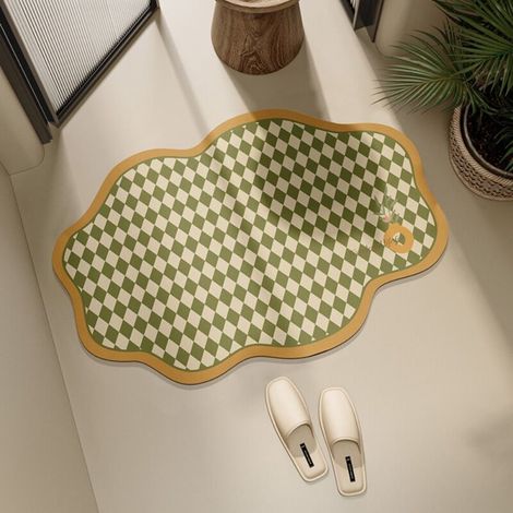 JSSEVN-Boue de diatomées Tapis absorbant à damier irrégulier pour toilettes et salles de bains, antidérapant, en terre de diatomées (1/2)