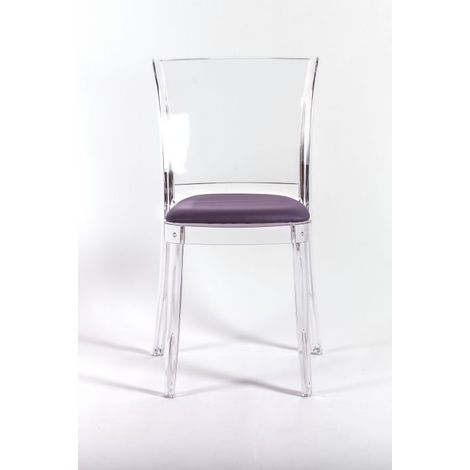 Sedia trasparente con cuscino imbottita Lucienne - ECOPELLE NABUK Colore cuscino Violetto (1/5)