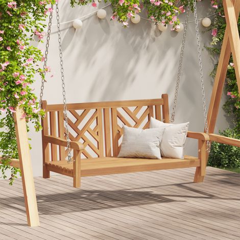 Vidaxl – Banc balançoire de jardin en teck massif 114 x 60 x 64 cm – Dossier ergonomique – Accoudoirs sculptés – Résistant aux intempéries (1/5)
