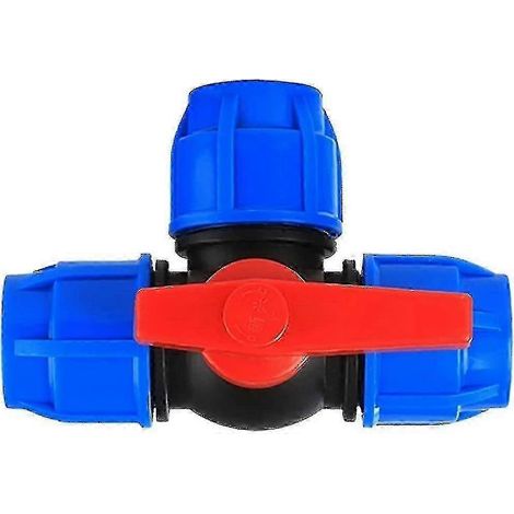 Vanne à bille à trois voies en T en plastique pour tuyau d'eau en PE, raccord rapide à virole 63 mm (1/3)