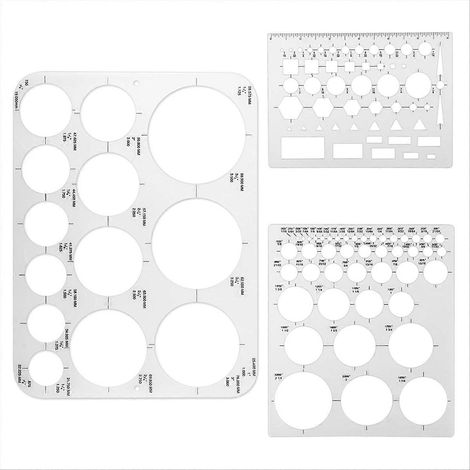 Set mit 3 runden Schablonen für technische Zeichnungen, flexible runde Schablonen mit geometrischen Formen, 6 Größen, Messlineale aus Kunststoff (1/5)