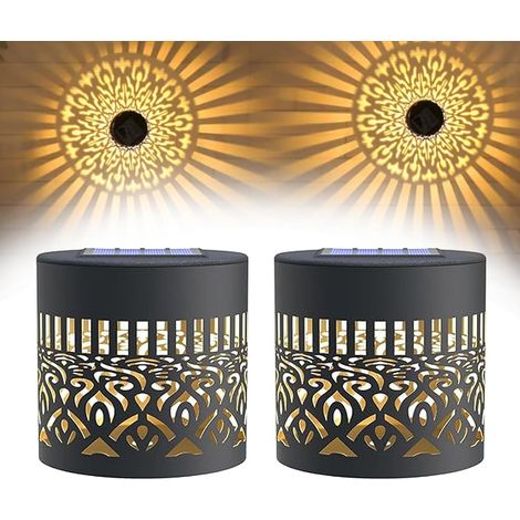 Lampe Solaire Exterieur Mandala, Lanterne Solaire Exterieur Jardin, Applique Murale Lanterne Solaire Lampe de Clôture Étanche IP65 Pour Festive Fête Cour Table Couloir (2-Pack)