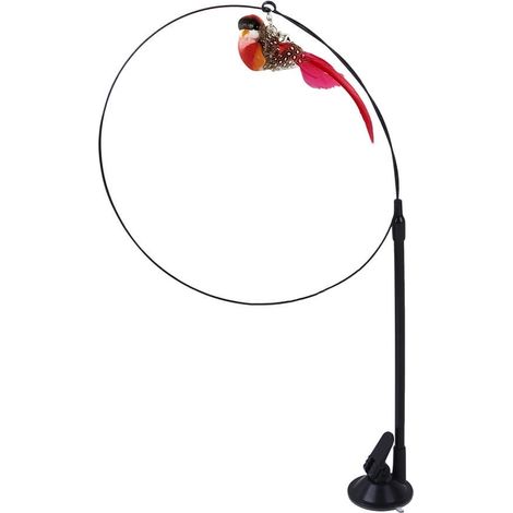 Teaser Pour Animaux - Tête En Plume Remplaçable Simple Ou Double - Câble Flexible En Acier - Ventouse Ou Poignée - Jouet Interactif Pour Chats