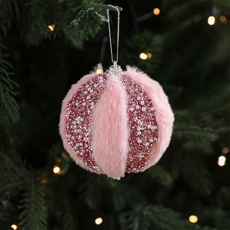 Boules De Noël - En Mousse - 7.8 Cm - Rose - Avec Anneau De Suspension - Lot De 1 (1/5)